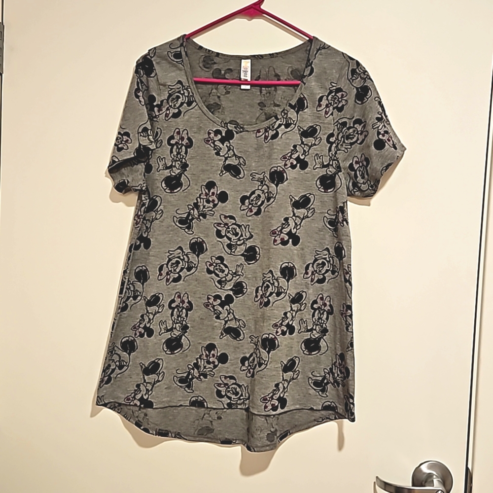 Disney LuLaRoe Minnie Mouse graphic tee gray black  WDW Disneyland